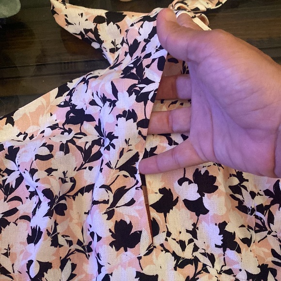 BCBGMaxAzria Linen Blend Pink Black Floral Crisscross Halter Dress - Picture 6 of 12